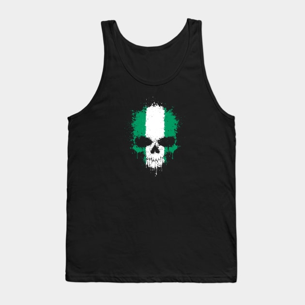 Chaotic Nigerian Flag Splatter Skull Tank Top by jeffbartels